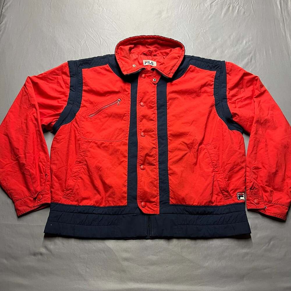 Fila Zip-Off Sleeve Vintage Windbreaker Jacket Coat Red Blue Color 80s Hip Hop